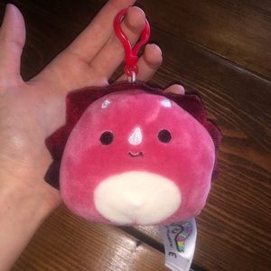 NEW Squishmallow 3” keychain red triceratops dino